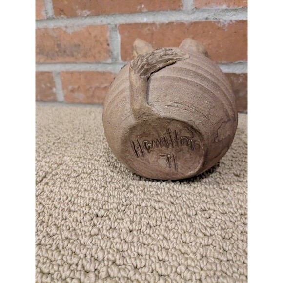 Vintage 1970s Rustic Stoneware Piggy Bank w/ Cork Nose Pottery Pig 5'' - Picture 4 of 10